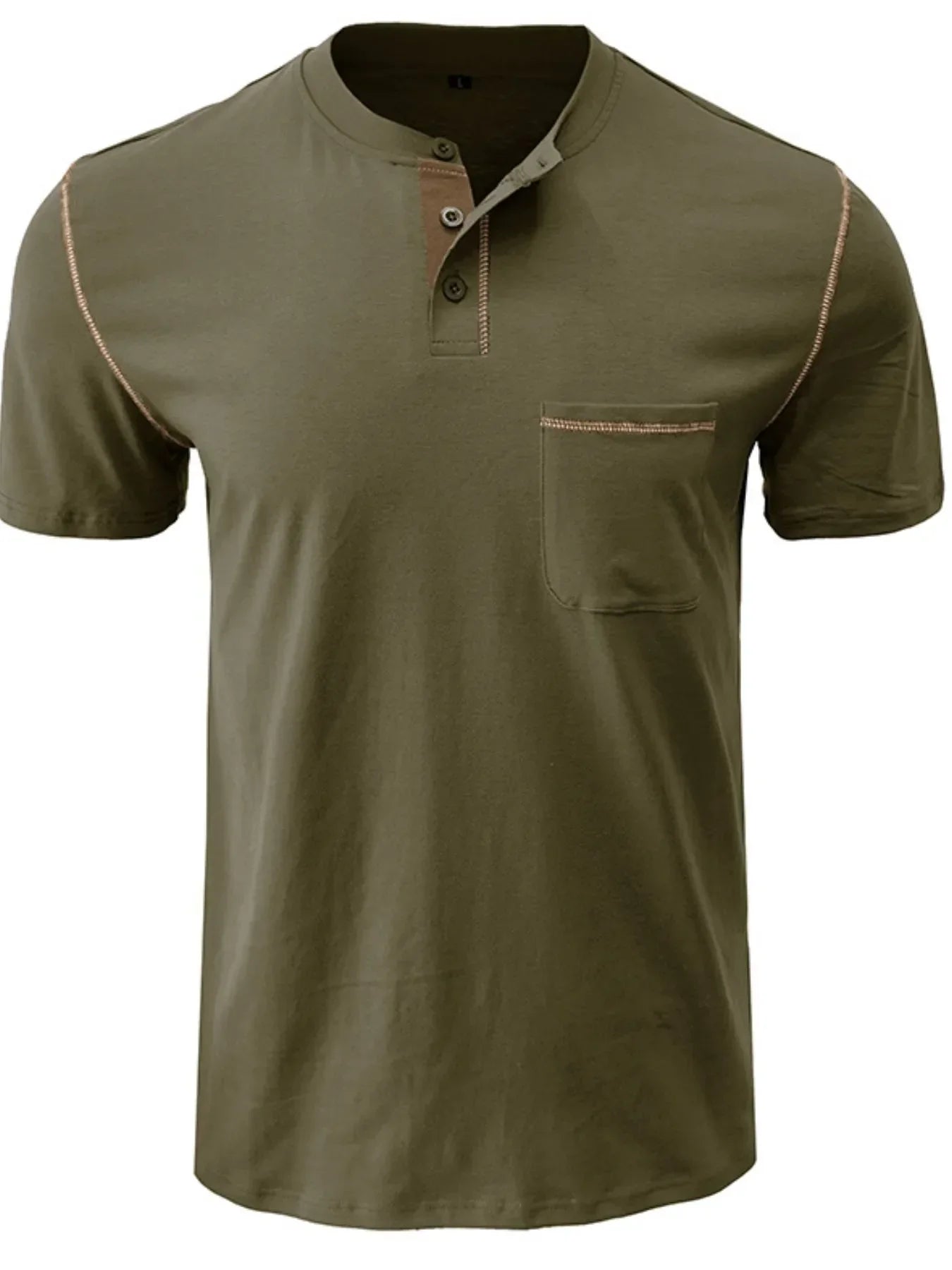 Men's Full Size Casual Henley T-Shirt with Contrast Stitching and Pocket Plus Size Army Green / S