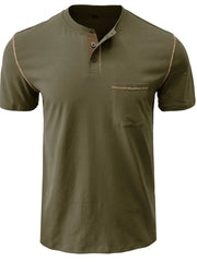 Men's Full Size Casual Henley T-Shirt with Contrast Stitching and Pocket Plus Size Army Green / S