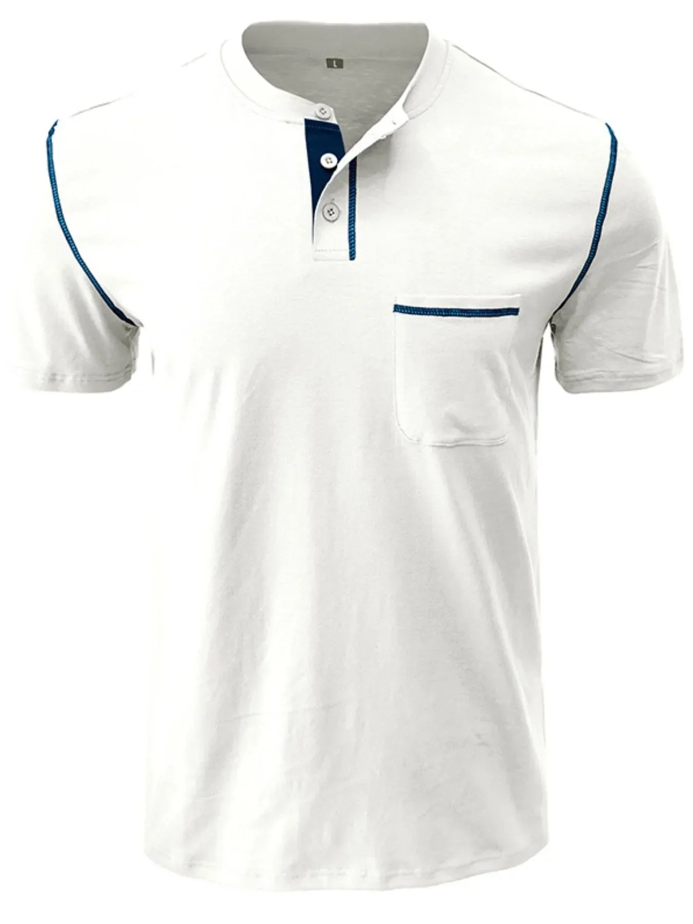 Men's Full Size Casual Henley T-Shirt with Contrast Stitching and Pocket Plus Size White / S