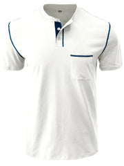 Men's Full Size Casual Henley T-Shirt with Contrast Stitching and Pocket Plus Size White / S