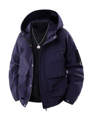 Men's Full Size Casual Hooded Cargo Jacket Plus Size Deep Purple / S