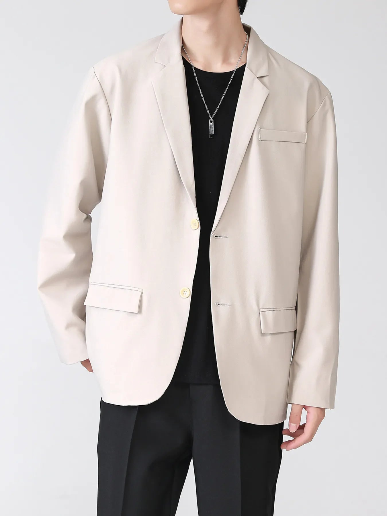 Men's Full Size Casual Lightweight Button Up Blazer Plus Size Khaki / S