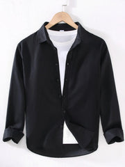 Men's Full Size Casual Long Sleeve Button-Up Shirt Plus Size Black / S