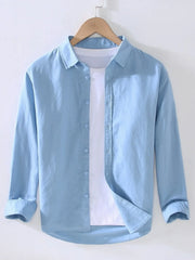 Men's Full Size Casual Long Sleeve Button-Up Shirt Plus Size Blue / S