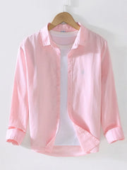 Men's Full Size Casual Long Sleeve Button-Up Shirt Plus Size Dusty Pink / S