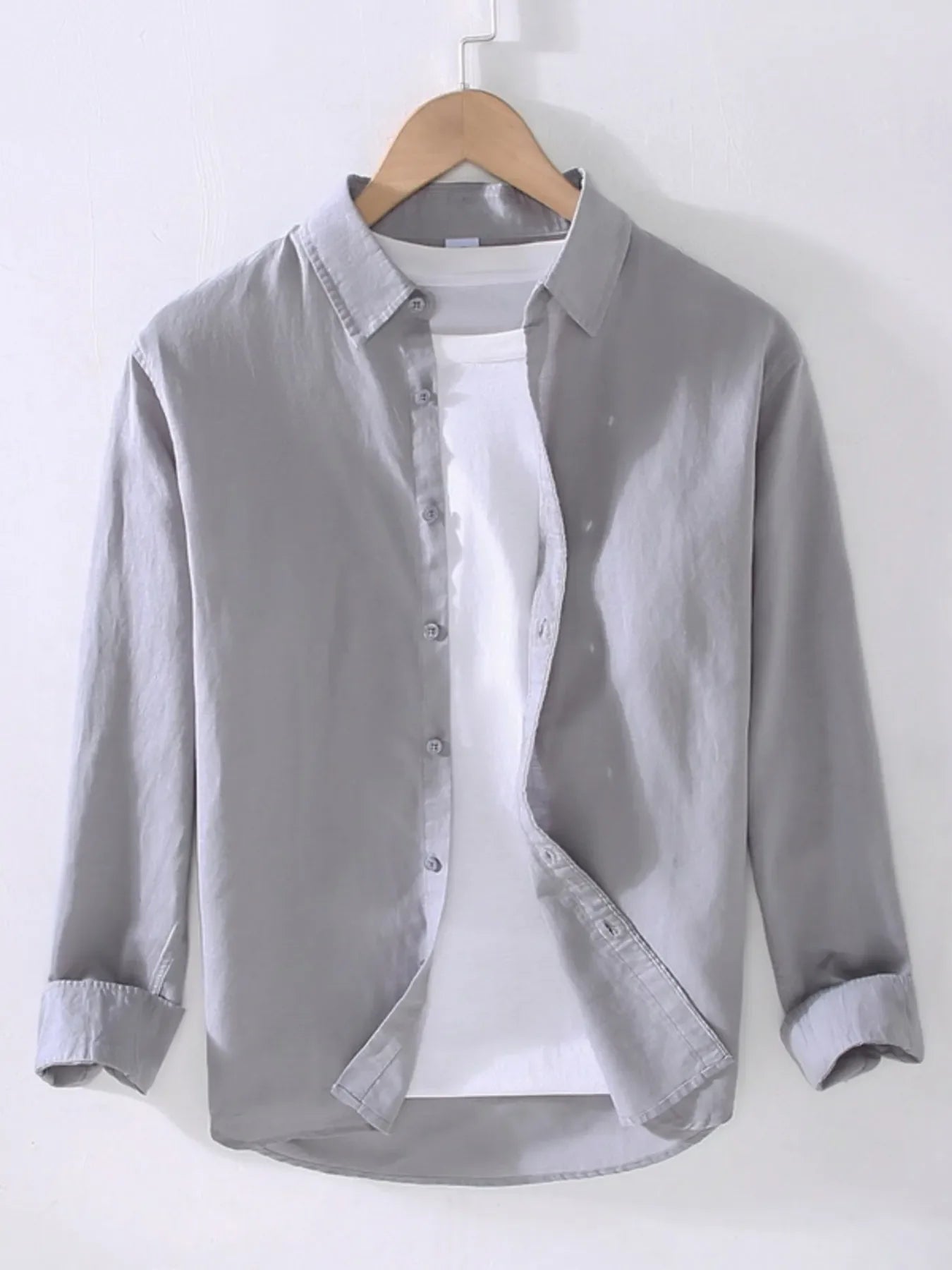 Men's Full Size Casual Long Sleeve Button-Up Shirt Plus Size Gray / S