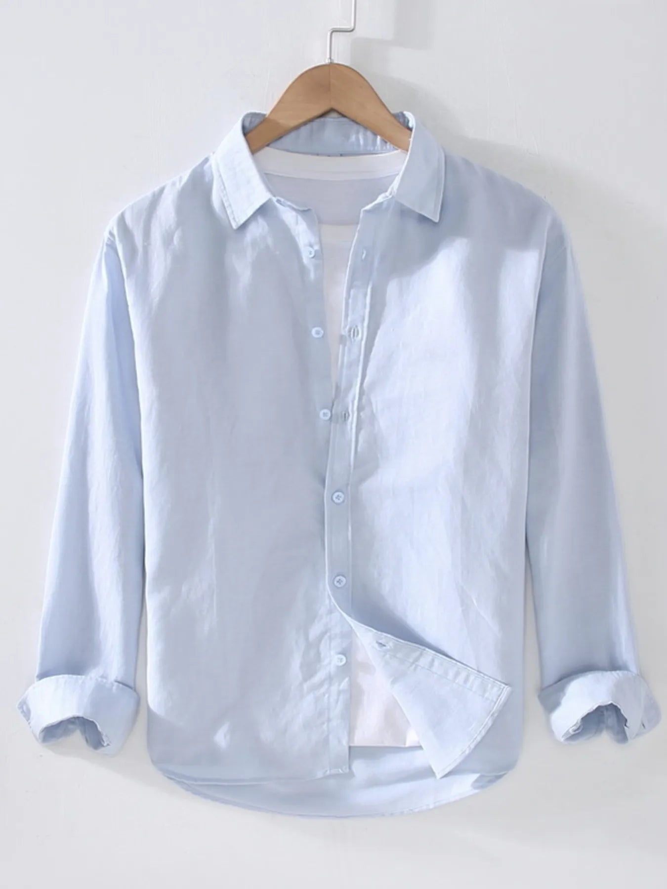 Men's Full Size Casual Long Sleeve Button-Up Shirt Plus Size Light Blue / S