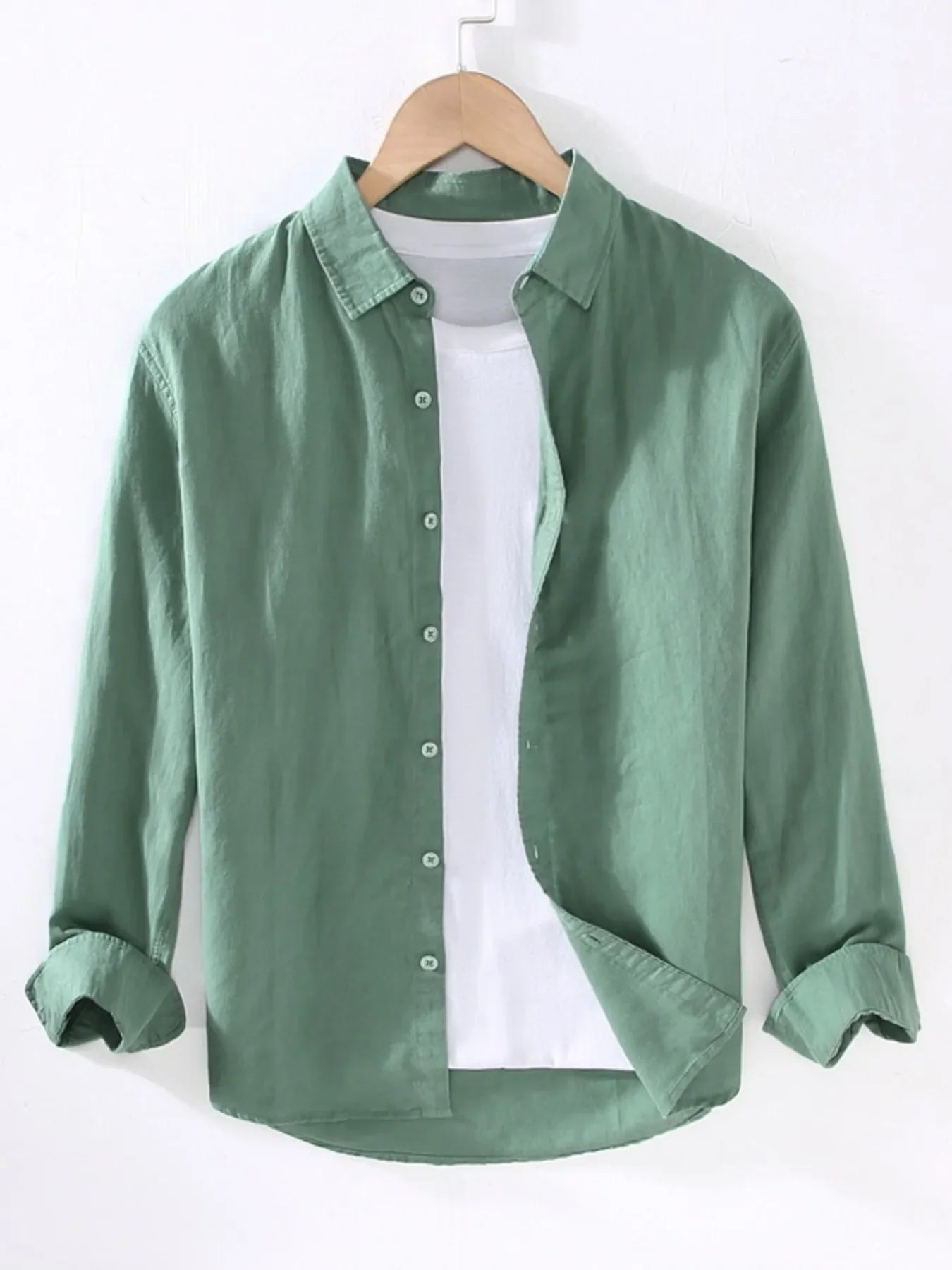 Men's Full Size Casual Long Sleeve Button-Up Shirt Plus Size Matcha Green / S