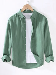 Men's Full Size Casual Long Sleeve Button-Up Shirt Plus Size Matcha Green / S