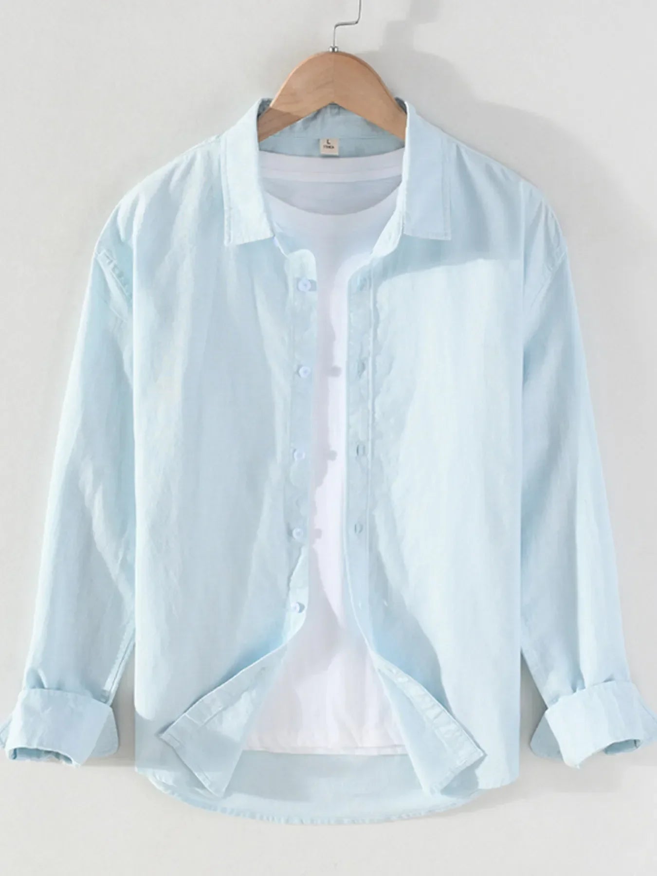 Men's Full Size Casual Long Sleeve Button-Up Shirt Plus Size Mint Blue / S