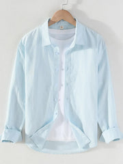 Men's Full Size Casual Long Sleeve Button-Up Shirt Plus Size Mint Blue / S