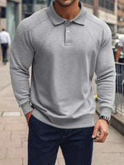 Men's Full Size Classic Collar Long Sleeve Polo Plus Size Light Gray / S