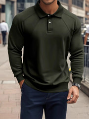Men's Full Size Classic Collar Long Sleeve Polo Plus Size Military Green / S
