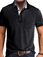 Men's Full Size Classic Heathered Pocket Polo Shirt Plus Size Black / S