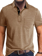 Men's Full Size Classic Heathered Pocket Polo Shirt Plus Size Khaki / S