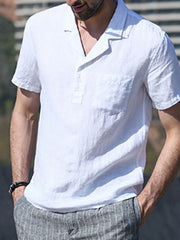 Men's Full Size Classic Linen Blend Short Sleeve Polo Shirt Plus Size White / S
