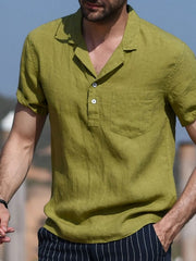 Men's Full Size Classic Linen Blend Short Sleeve Polo Shirt Plus Size Yellow-Green / S