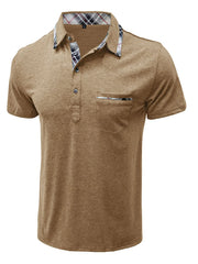 Men's Full Size Classic Plaid Collar Cotton Polo Shirt Plus Size