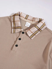 Men's Full Size Classic Plaid Collar Polo and Shorts Set Plus Size