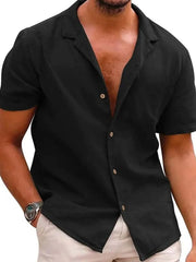 Men's Full Size Classic Short Sleeve Button Down Linen Shirt Plus Size Black / S