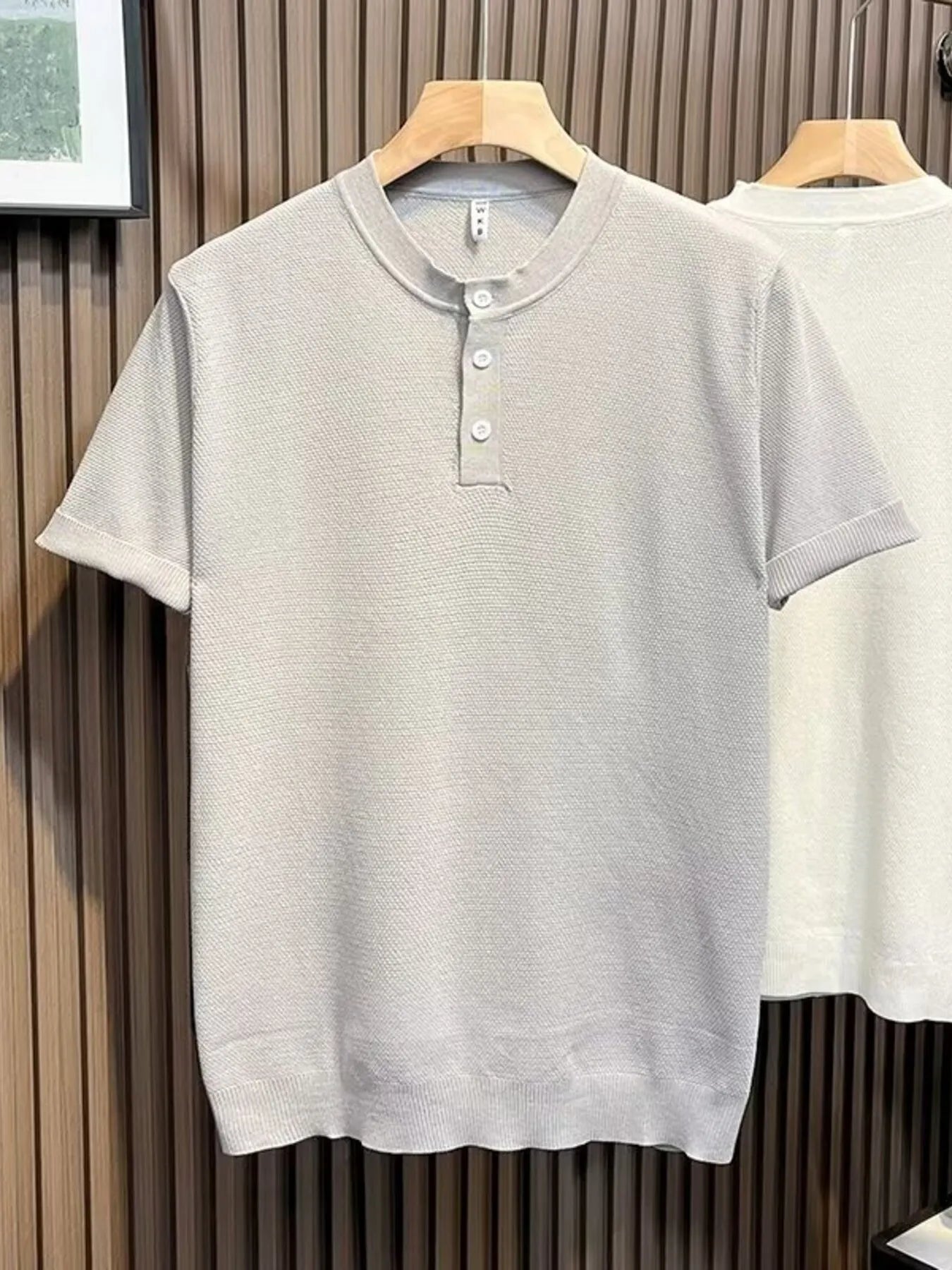 Men's Full Size Classic Short Sleeve Knit T-Shirt with Button Detail Plus Size Gray / S