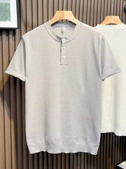 Men's Full Size Classic Short Sleeve Knit T-Shirt with Button Detail Plus Size Gray / S