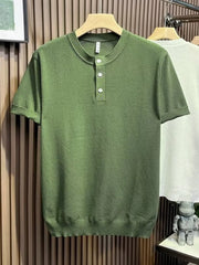 Men's Full Size Classic Short Sleeve Knit T-Shirt with Button Detail Plus Size Green / S