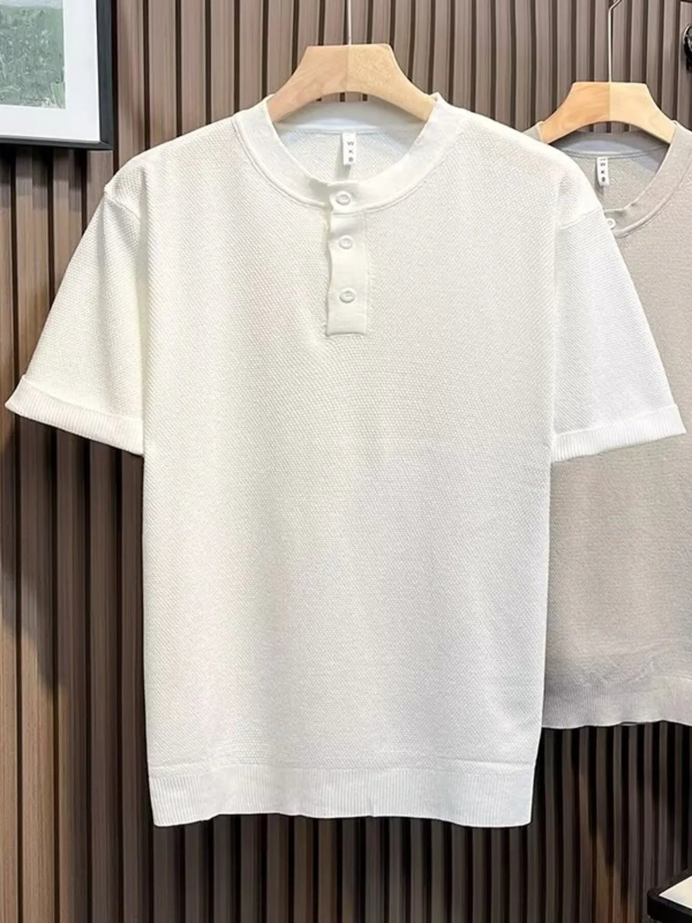 Men's Full Size Classic Short Sleeve Knit T-Shirt with Button Detail Plus Size White / S