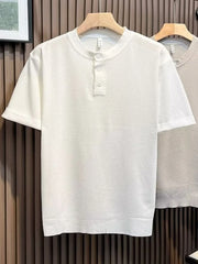 Men's Full Size Classic Short Sleeve Knit T-Shirt with Button Detail Plus Size White / S