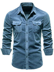 Men's Full Size Collared Neck Button Down Shirt with Chest Pockets Plus Size Sky Blue / S