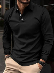 Men's Full Size Collared Neck Long Sleeve Polo Plus Size Black / 2XL
