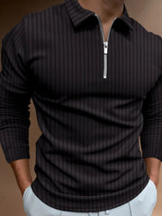 Men‘s Full Size Collared Neck Long Sleeve Polo Plus Size Black / XL