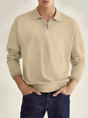 Men's Full Size Collared Neck Long Sleeve Polo Plus Size Khaki / S