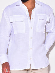 Men's Full Size Collared Neck Long Sleeve Shirt with Chest Pockets Plus Size White / S