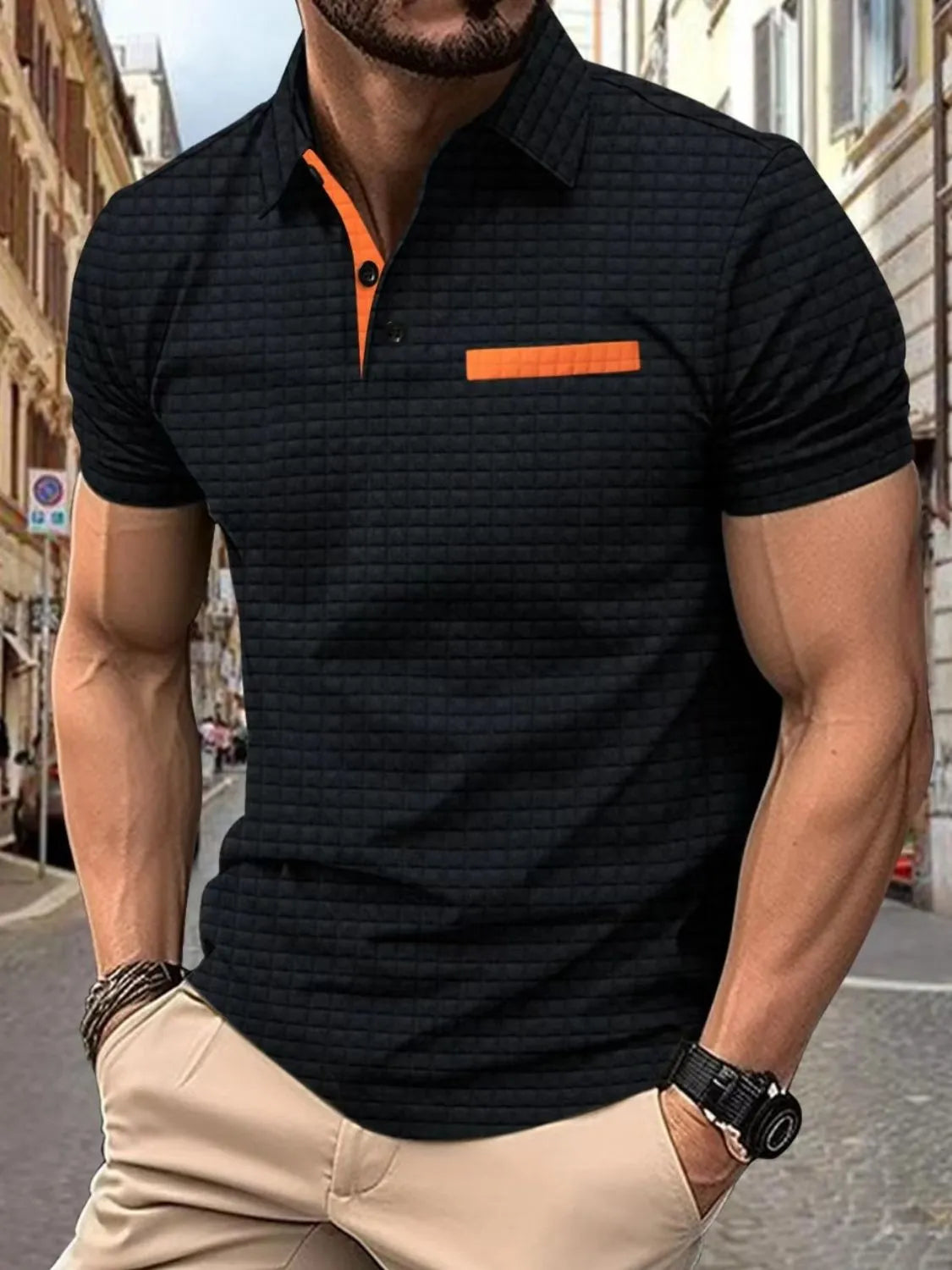 Men's Full Size Collared Neck Short Sleeve Polo Plus Size Black / 2XL