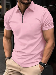 Men's Full Size Collared Neck Short Sleeve Polo Plus Size Dusty Pink / S
