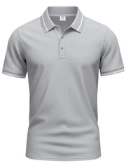 Men's Full Size Collared Neck Short Sleeve Polo Plus Size Light Gray / S