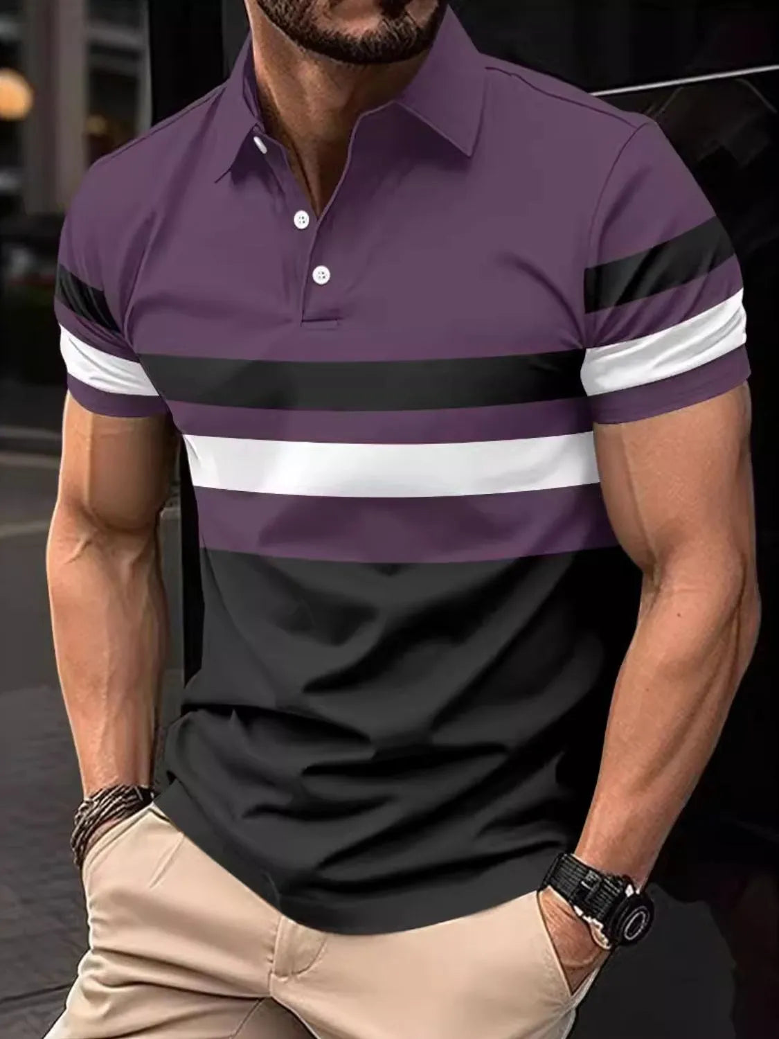 Men's Full Size Collared Neck Short Sleeve Polo Plus Size Mauve / S