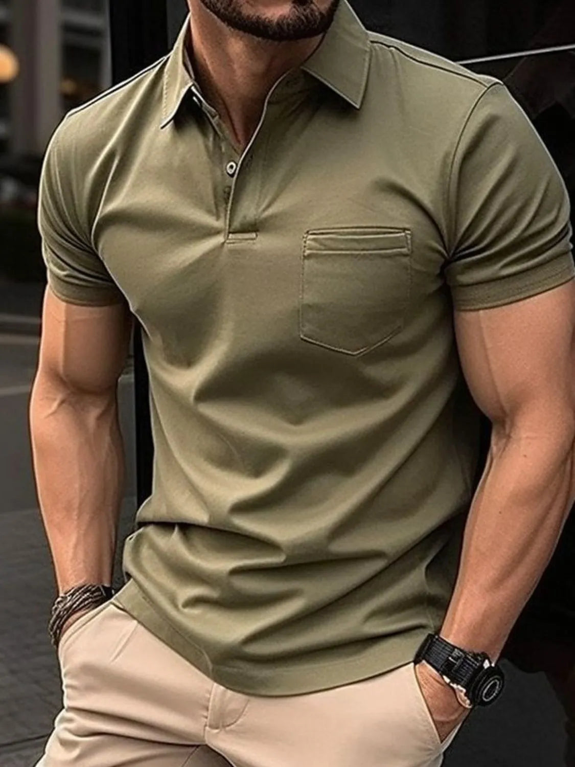 Men's Full Size Collared Neck Short Sleeve Polo Plus Size Moss / S