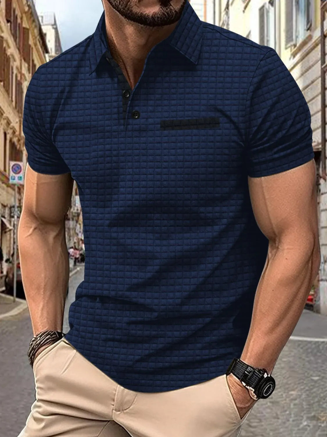 Men's Full Size Collared Neck Short Sleeve Polo Plus Size Navy / S