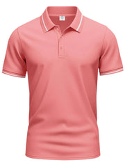 Men's Full Size Collared Neck Short Sleeve Polo Plus Size Pink / S
