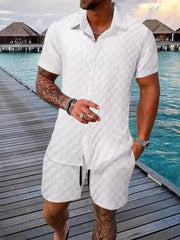 Men's Full Size Collared Neck Short Sleeve Top and Shorts Set Plus Size White / S