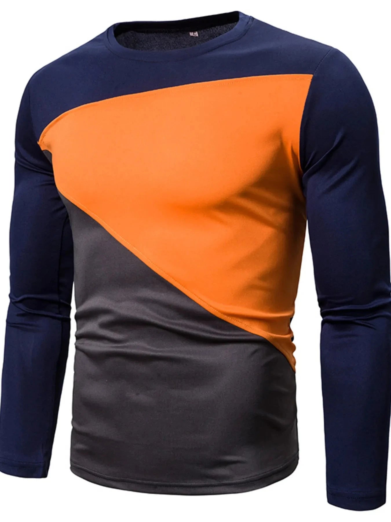 Men's Full Size Color Block Long Sleeve T-Shirt Plus Size Navy Blue / S