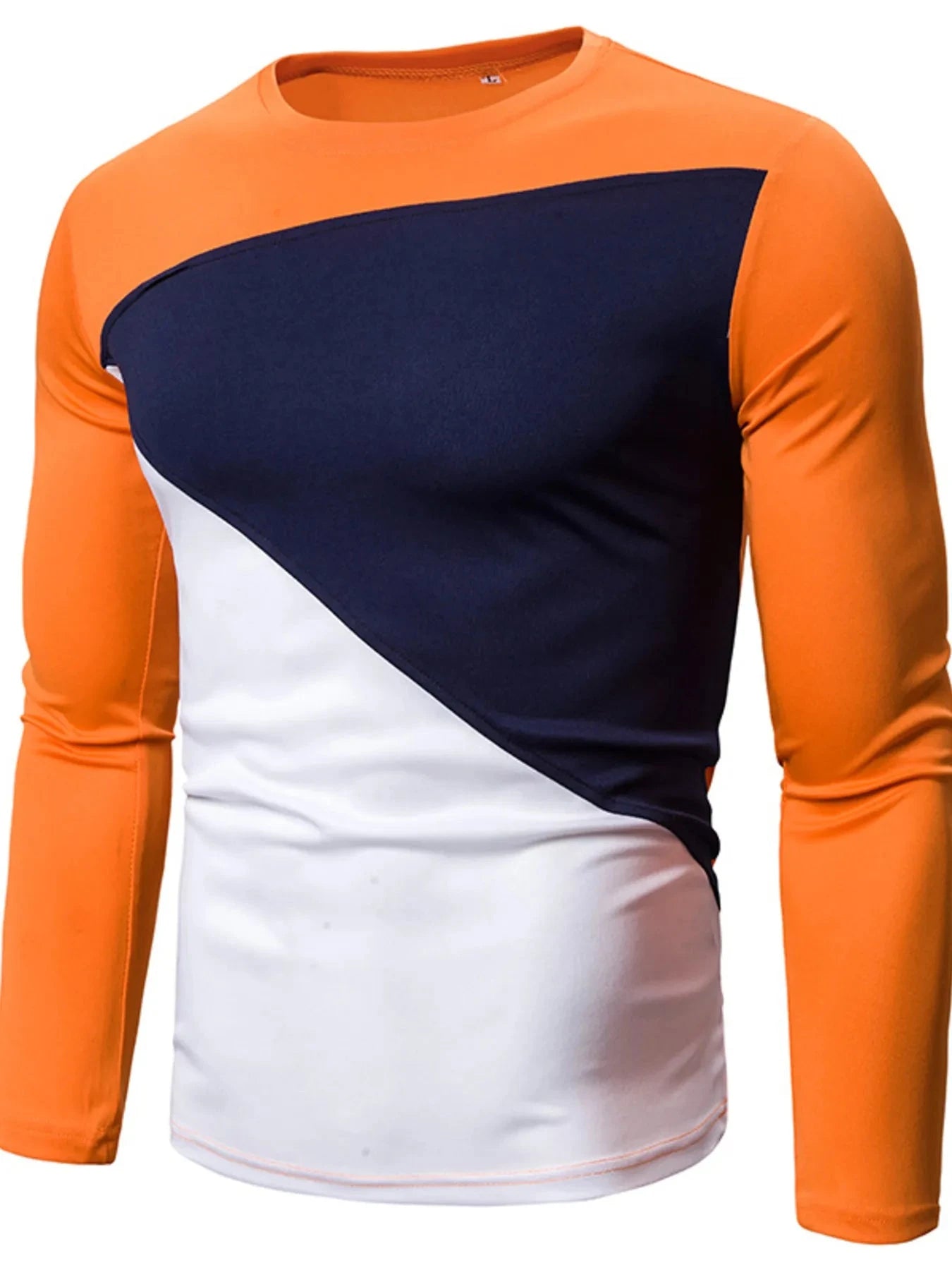 Men's Full Size Color Block Long Sleeve T-Shirt Plus Size Orange Red / S