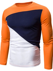 Men's Full Size Color Block Long Sleeve T-Shirt Plus Size Orange Red / S