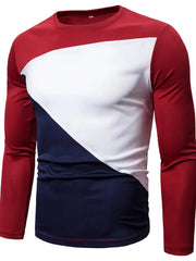 Men's Full Size Color Block Long Sleeve T-Shirt Plus Size Wine Red / S