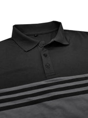 Men's Full Size Color Block Striped Polo Shirt Plus Size