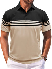 Men's Full Size Color Block Striped Polo Shirt Plus Size Black / S