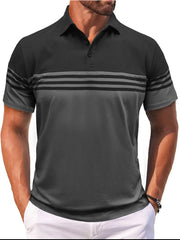 Men's Full Size Color Block Striped Polo Shirt Plus Size Dark Gray / S