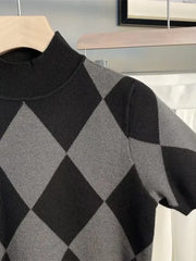 Men's Full Size Diamond Pattern Short Sleeve Knit Top Plus Size